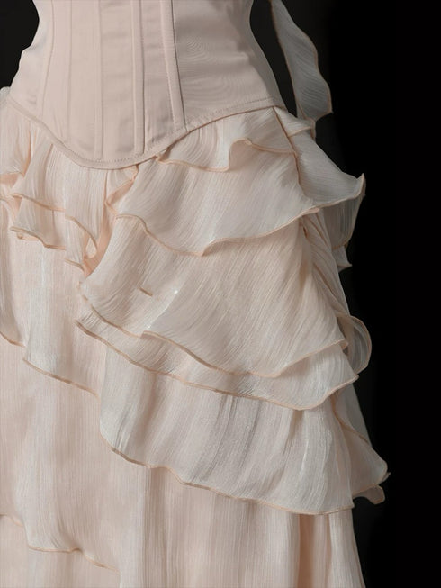 Champagne Dress for Wedding Guest - Layered Tulle Ruffle Dress - Tiered Formal Gown Plus Size